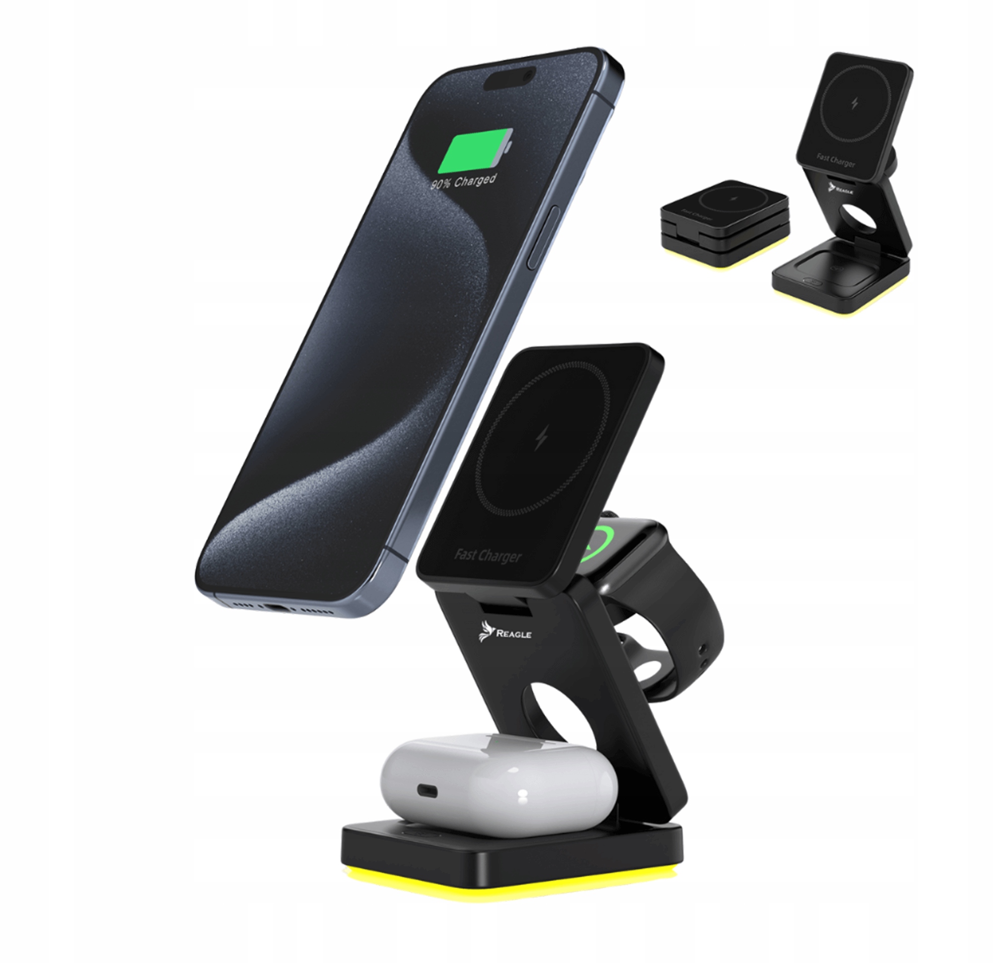 Składana Ładowarka Indukcyjna 3W1 Magsafe Qi 15W Iphone Airpods Smartwatch