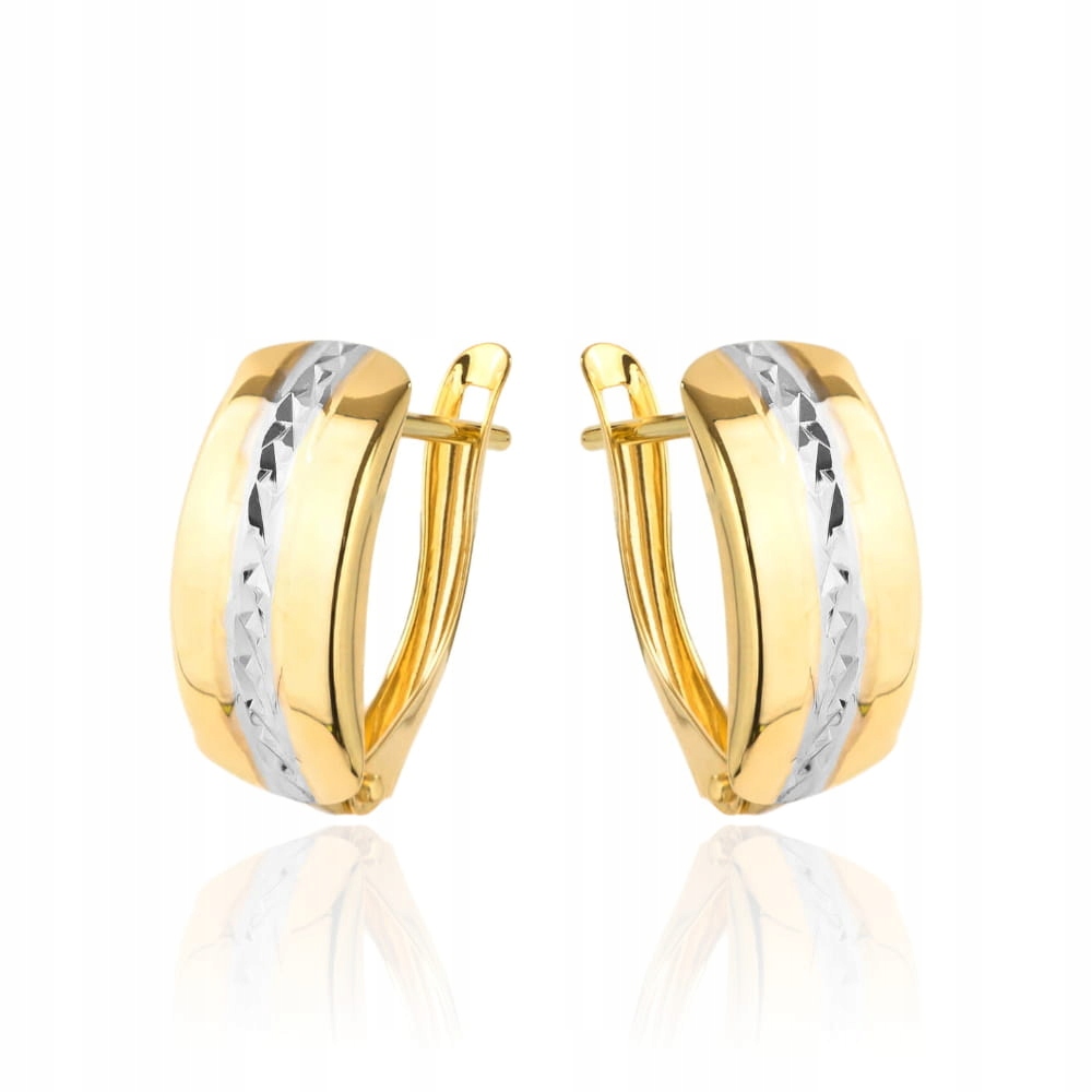 Náušnice zlaté 585 diamantové uprostřed dvě barvy zlata zaoblené