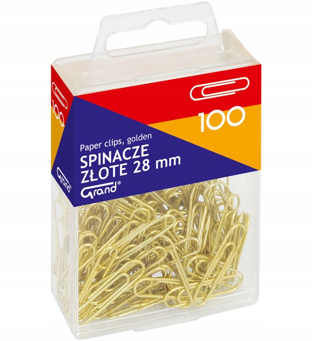 SPINACZE BIUROWE 28 MM 100 SZT OKRĄGŁE ZŁOTE GRAND