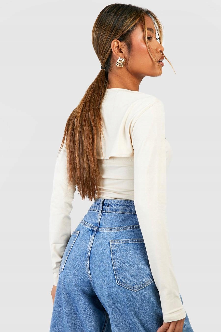 BEŻOWE BODY DOPASOWANE BARDOT BASIC GŁADKIE DÓŁ STRINGI BOOHOO 42 Rozmiar XL (42)