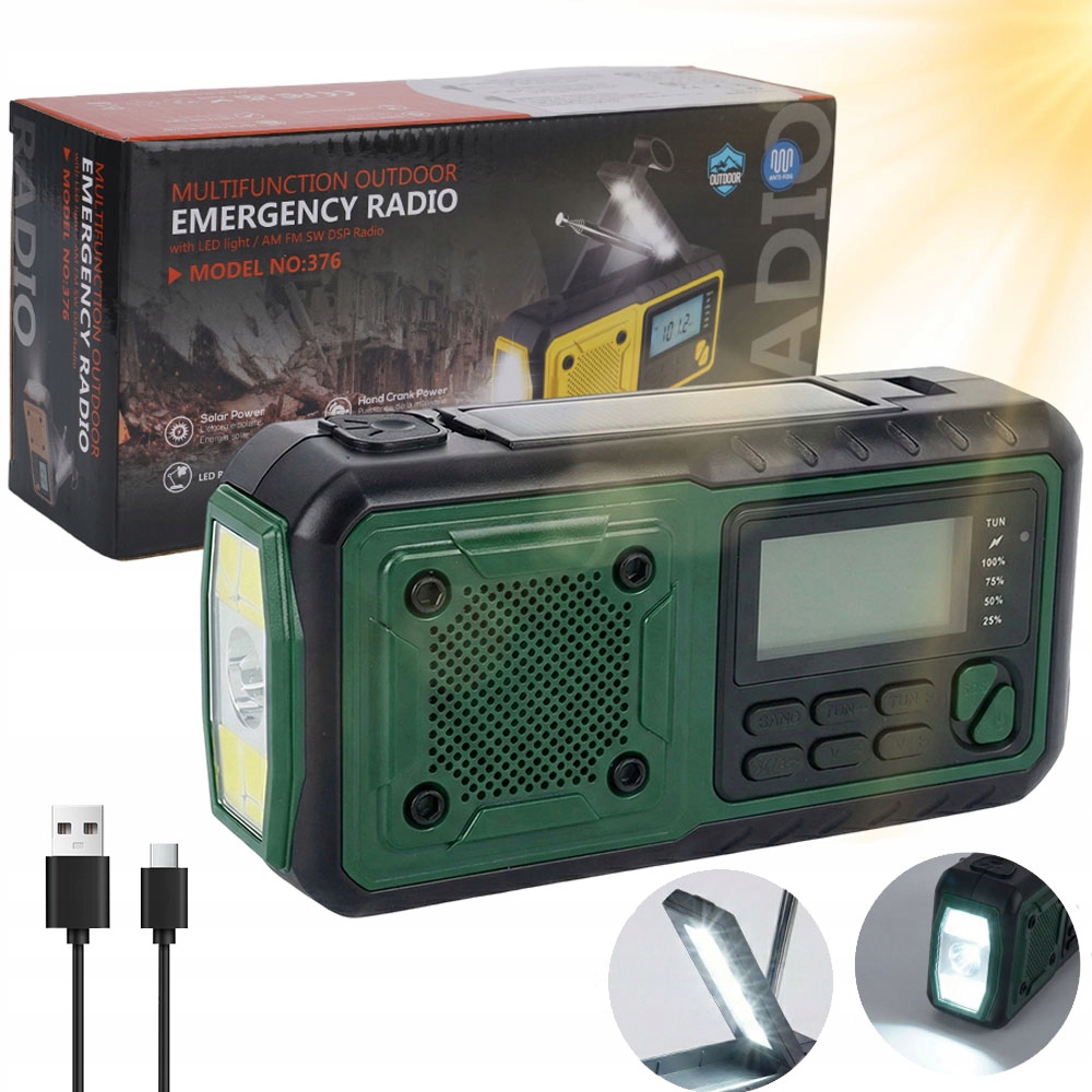 Radio Wielofunkcyjne Solarne Powerbank 4000mAh Latarka Fm/an/sw Sos Usb