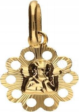 Zlatý medailonek 585 kytička s andílkem křest Svaté Přijímání suvenýr přívěsek