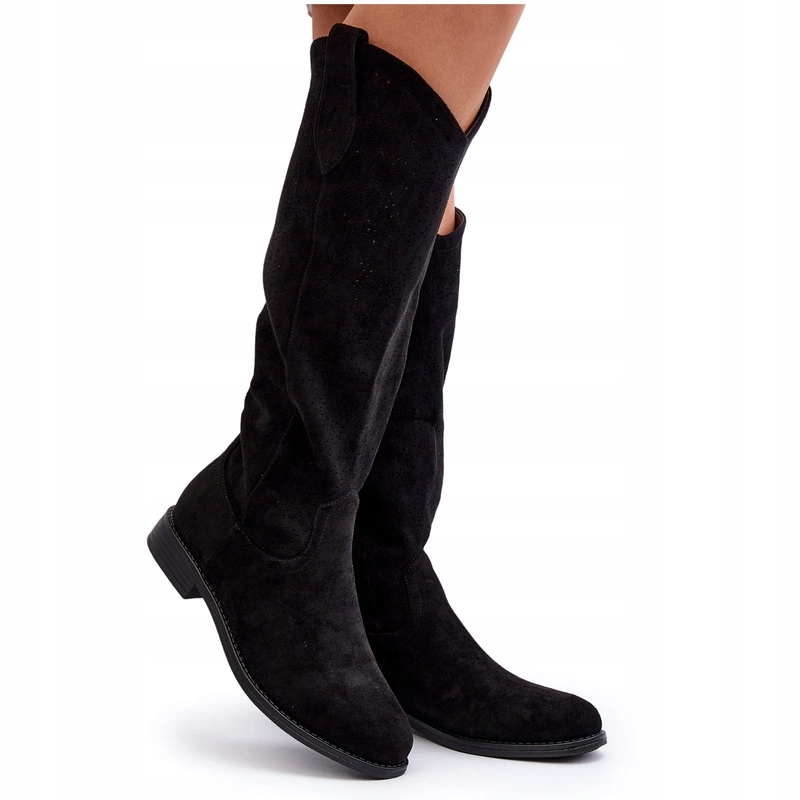 Dámské Ažurové Kozačky Na Plochém Podpatku S.barski HY66-132 Černé 40