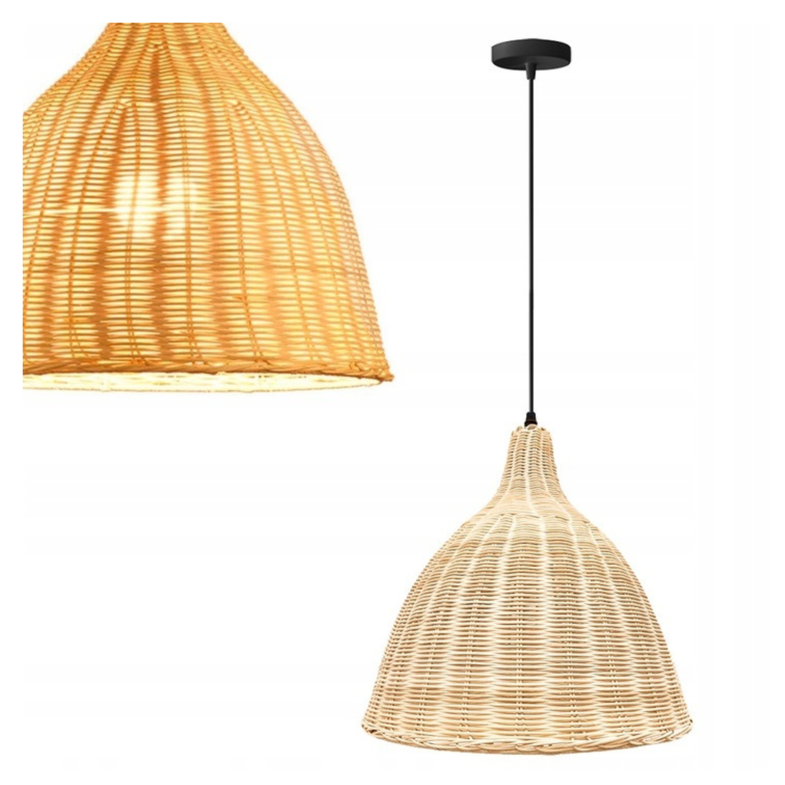 Lampa Sufitowa Wisząca Naturalna Pleciona Drewno Bambusowe E27