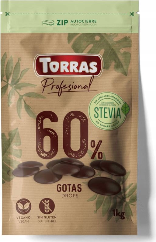 Dropsy czekoladowe Bez Cukru 60% kakao 1 kg Torras