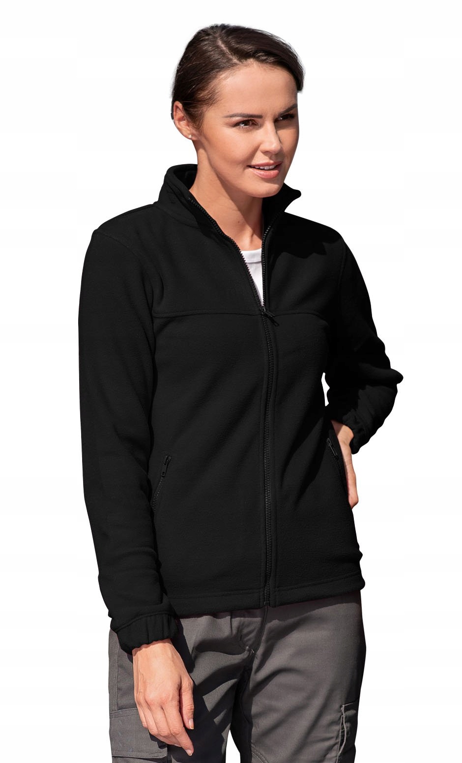 POLAR damski, rozpinana bluza z polaru, kieszenie RIMECK 504 czarny L Kolor czarny