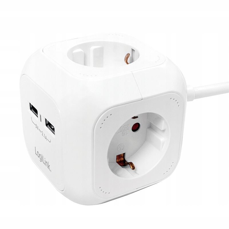 Listwa zasilająca Power Cube 4-kierunkowa,4x CEE 7/3 + 2x USB-A,1,4 m,biała