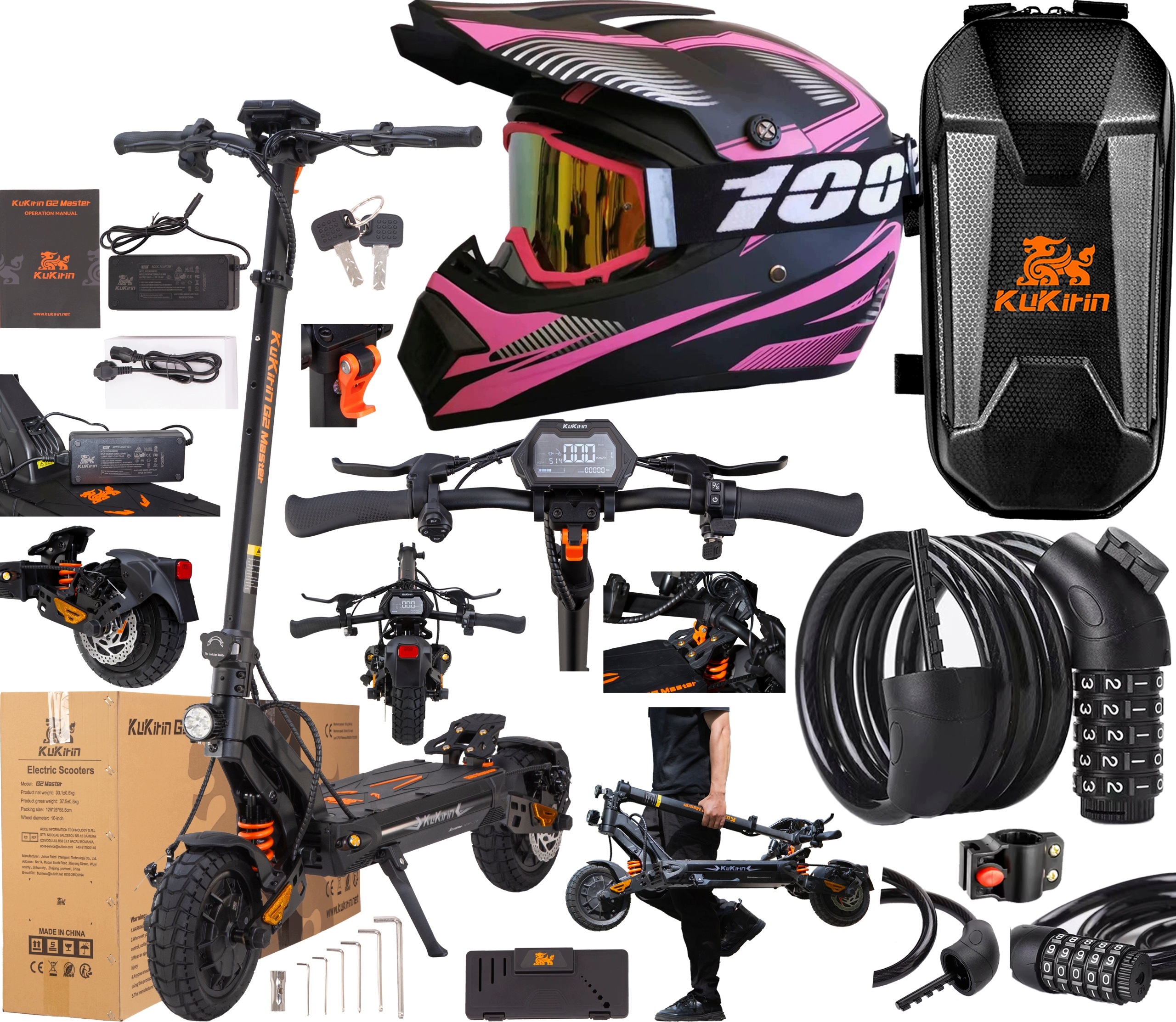 KuKirin G2 Master Terénní 2000W 60KM/H 52V 20,8AH 70KM 10" Ce +3 dárky