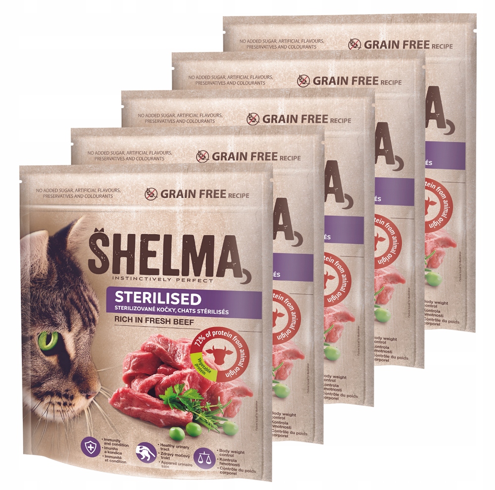 Shelma Kompletní Suché Krmivo Pro Kočky 750 G X 5 S Hovězím Masem
