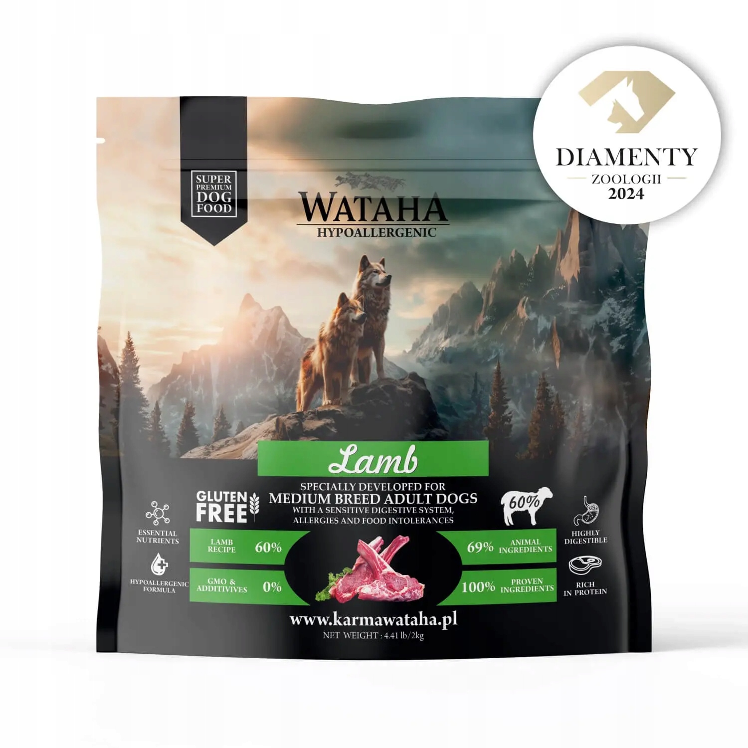 Wataha Hypoallergenic Krmivo Suché Dospělé Střední Jehněčí S RÝŽÍ-2 kg
