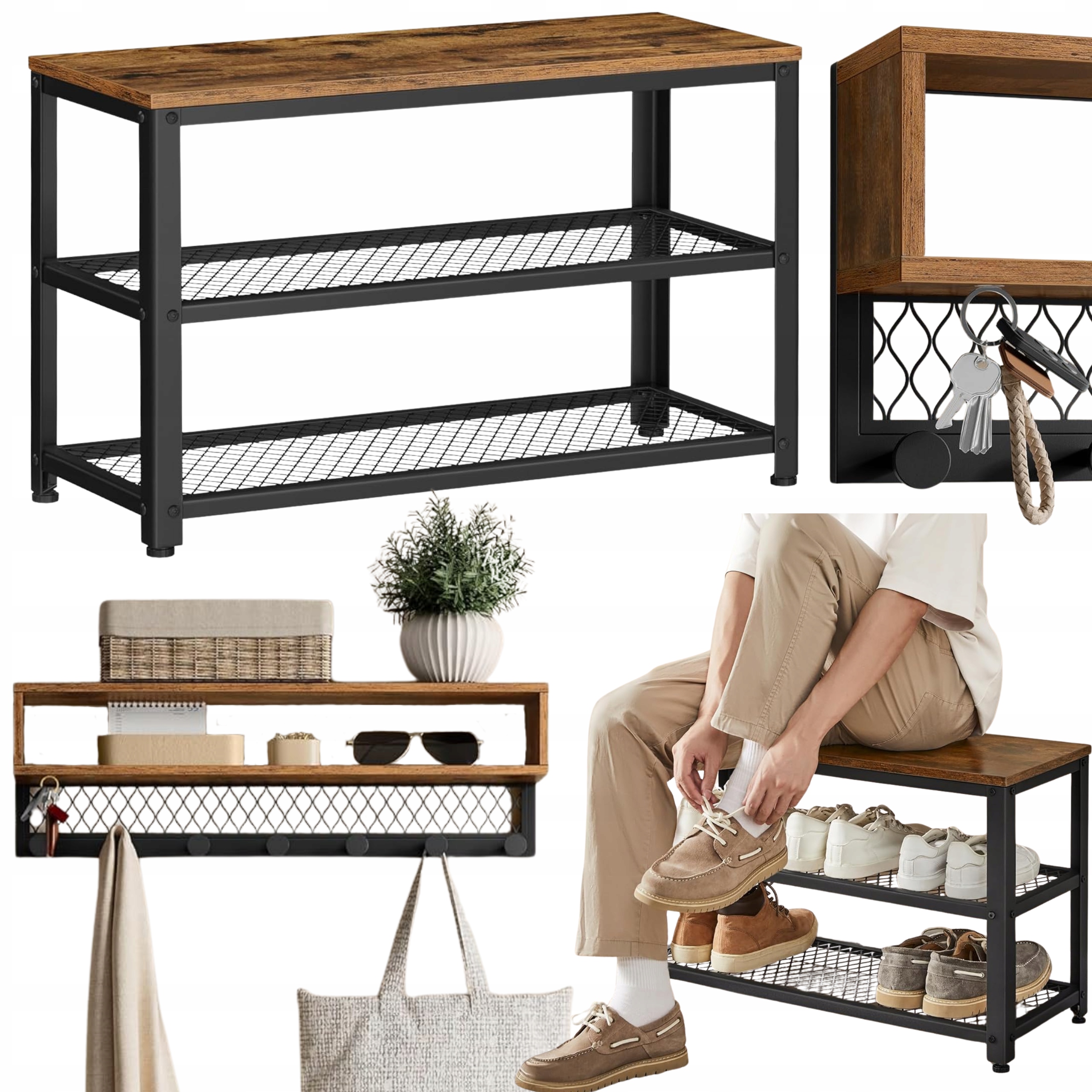 Drevená Skrinka Regál Stojan na topánky Nástenný vešiak na oblečenie Kabáty