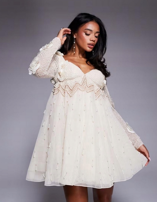 Zdobená Flitrová Tylová Šaty Sukně 3D Korálky Design Luxe 42 XL