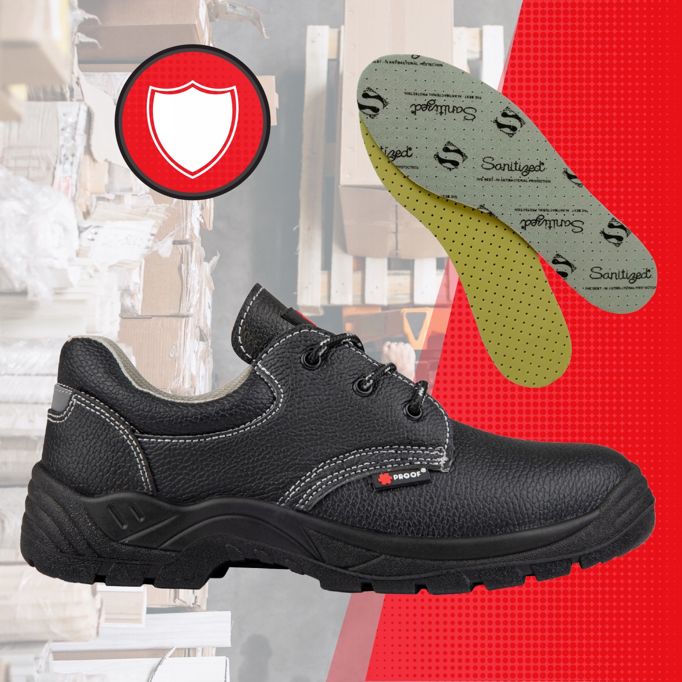 BUTY ROBOCZE OCHRONNE PÓŁBUTY PROOF STARK SKÓRA LICO S1P ROZ. 42 + WKŁADKA Kod producenta 01-956-42