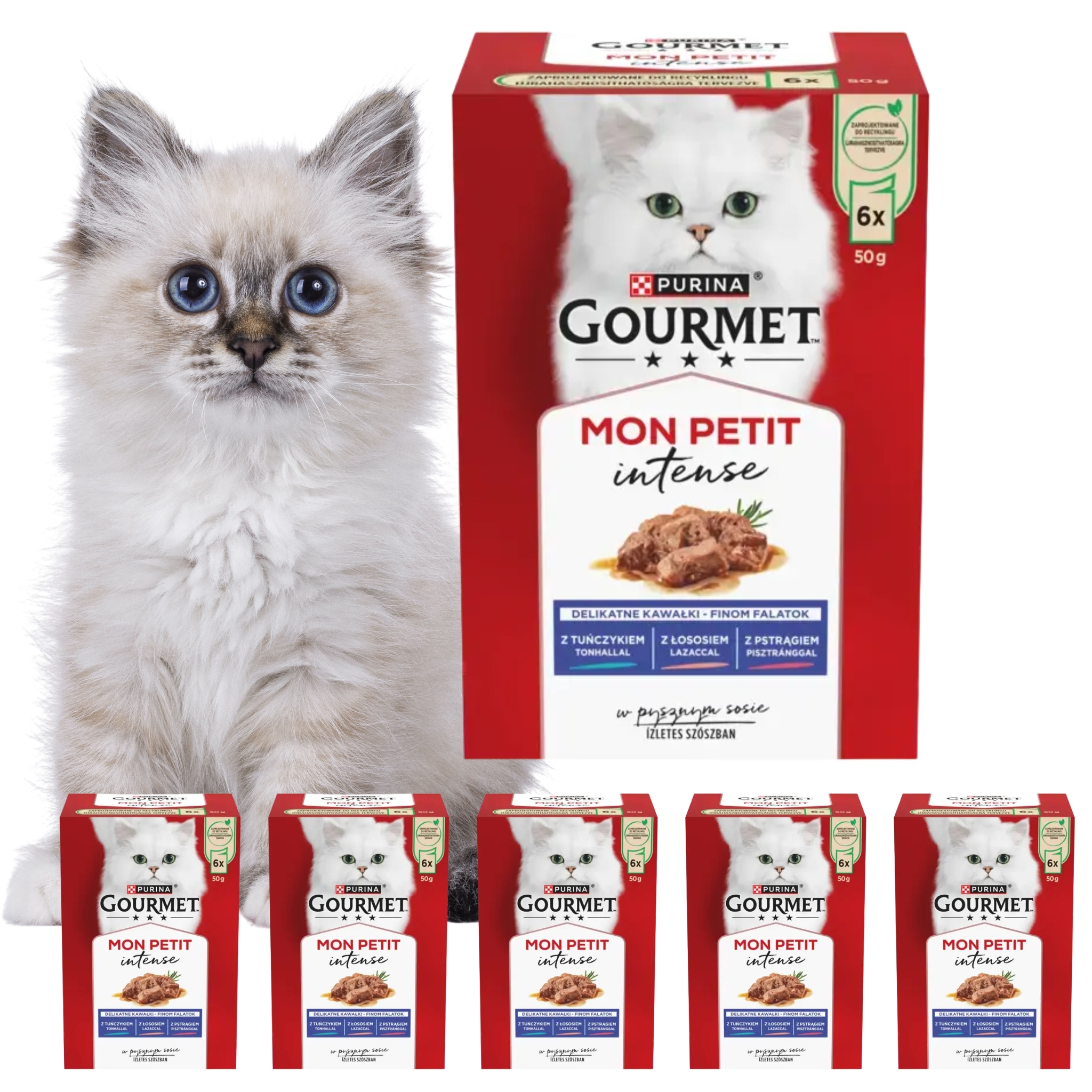 Levně Krmivo mokré pro kočky Gourmet Mon Petit Intense rybí filecki 6x50 g 8 ks