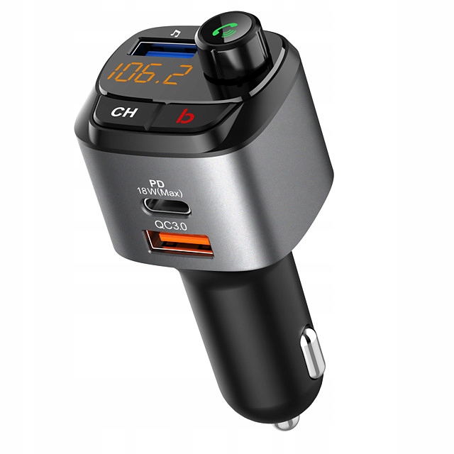 TRANSMITER FM Bluetooth 5.0 z 3xUSB QC3.0 PD 36W GŁOŚNOMÓWIĄCY MIKROFON HD Model TRANSMITER FM Bluetooth 5.0 z 3xUSB QC3.0 PD 36W