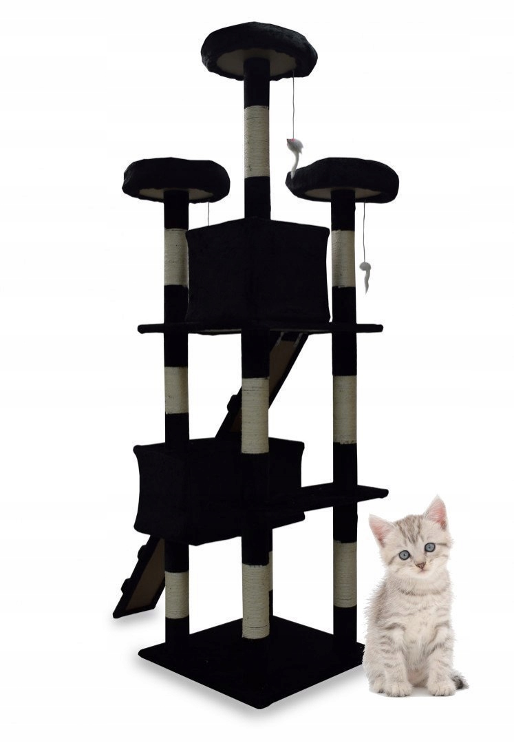 Levně Škrabadlo pro kočky XL 170 cm – víceúrovňový stromek s domečkem, stabilní a odolný