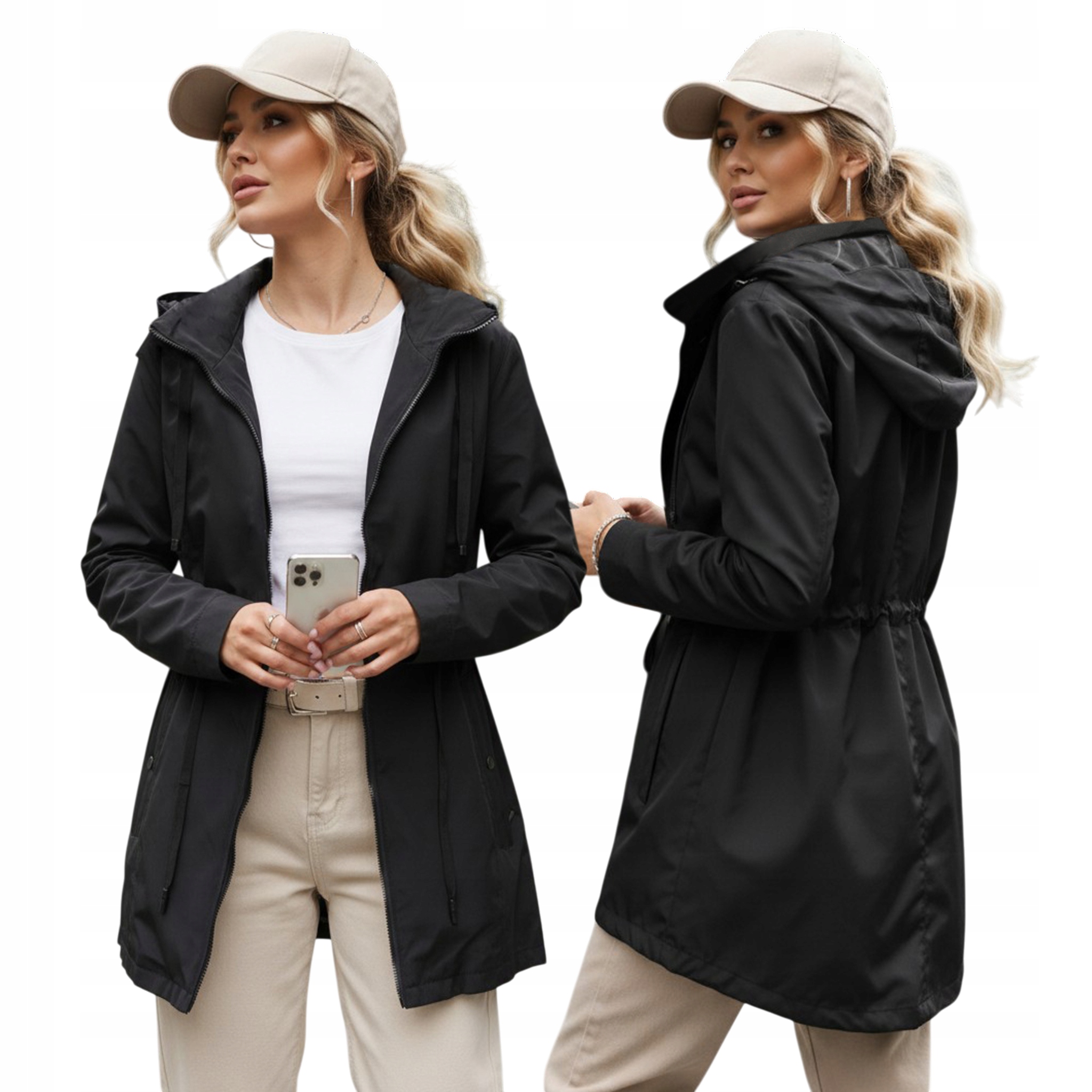 Kurtka damska przejściowa parka z odpinanym kapturem czarna TY5569 XL