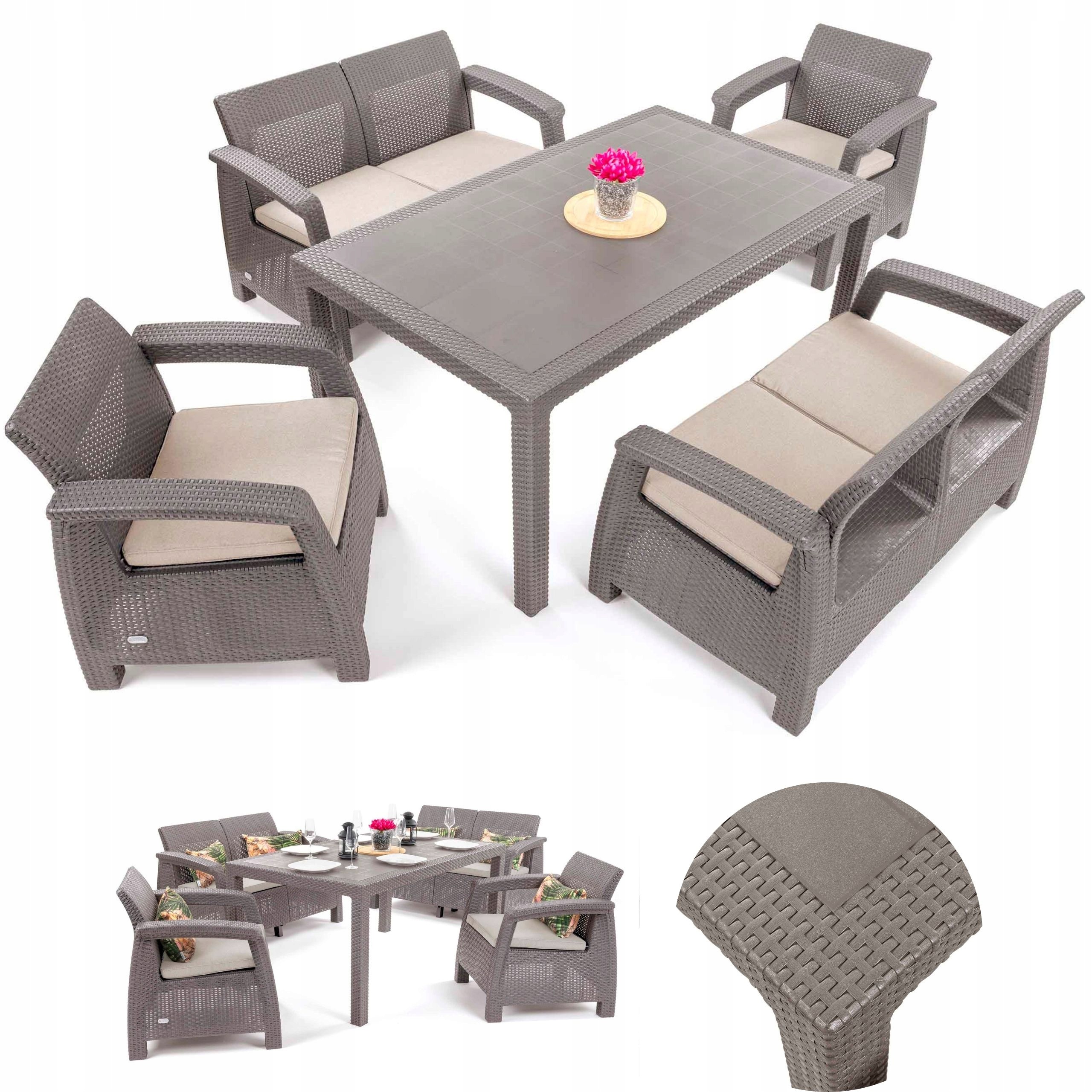 Zestaw ogrodowy Corfu Fiesta Komplet 2x Sofa Fotele Stół na Taras Cappucino