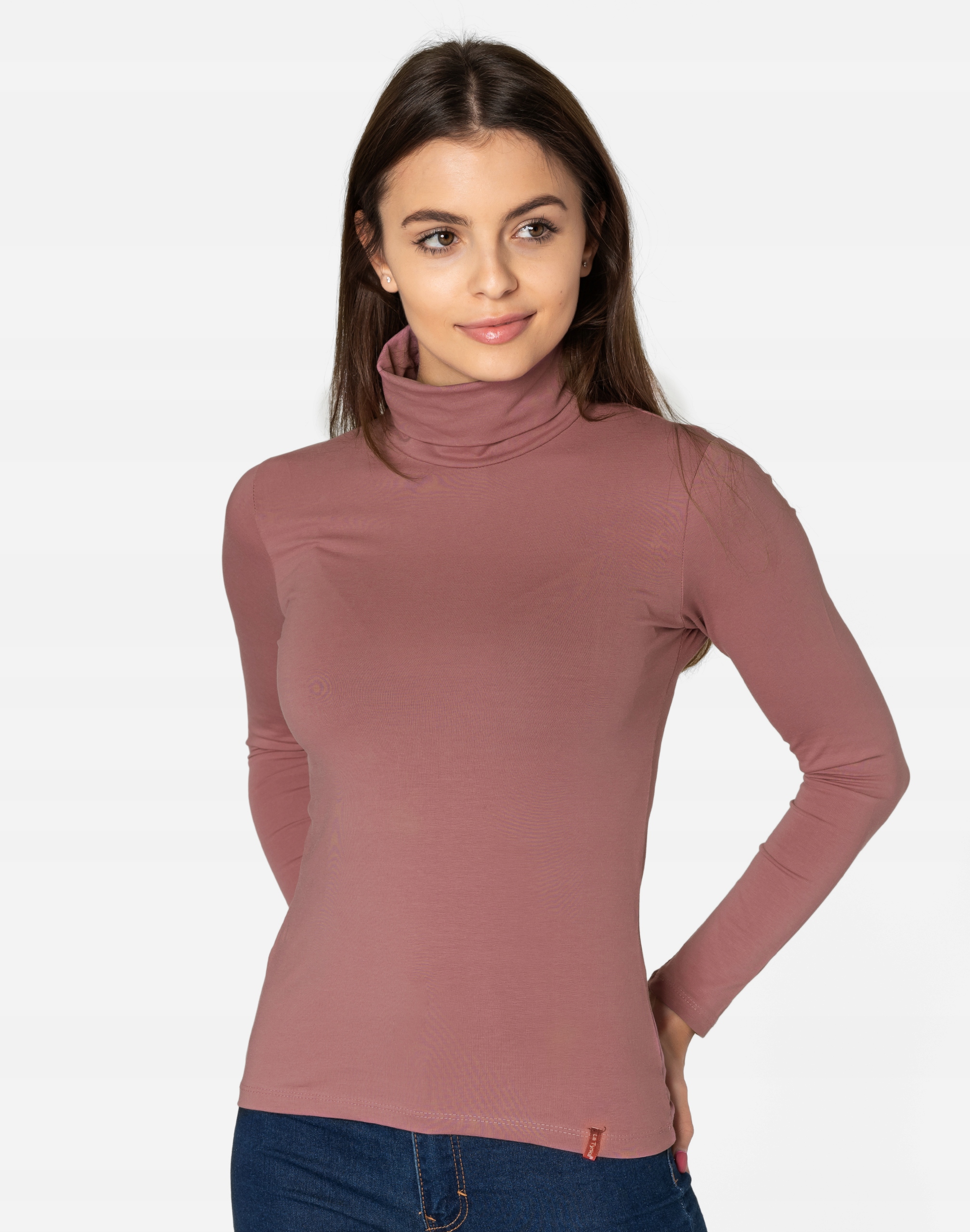 Elegancki Cienki Sweter Damski Golf Klasyczny Gładki Bawełniany 8112-24 M/L Odcień łososiowy