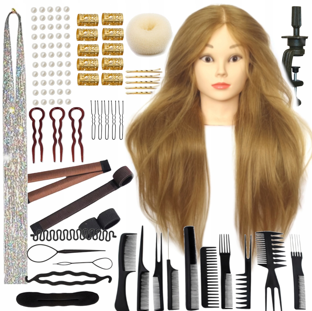 Główka Treningowa Główka Fryzjerska Głowa do Czesania Statyw Blond Zestaw