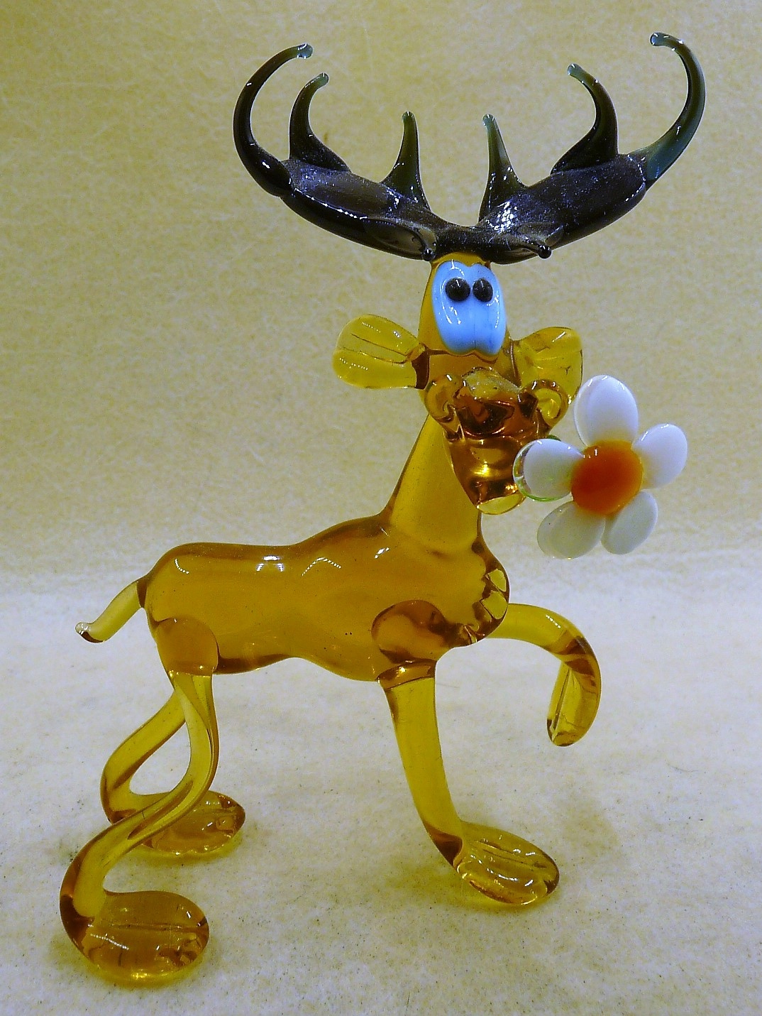 Skleněná figurka Extra Krásný losos Hnědý s květinou dárek Fdxl Velká XL