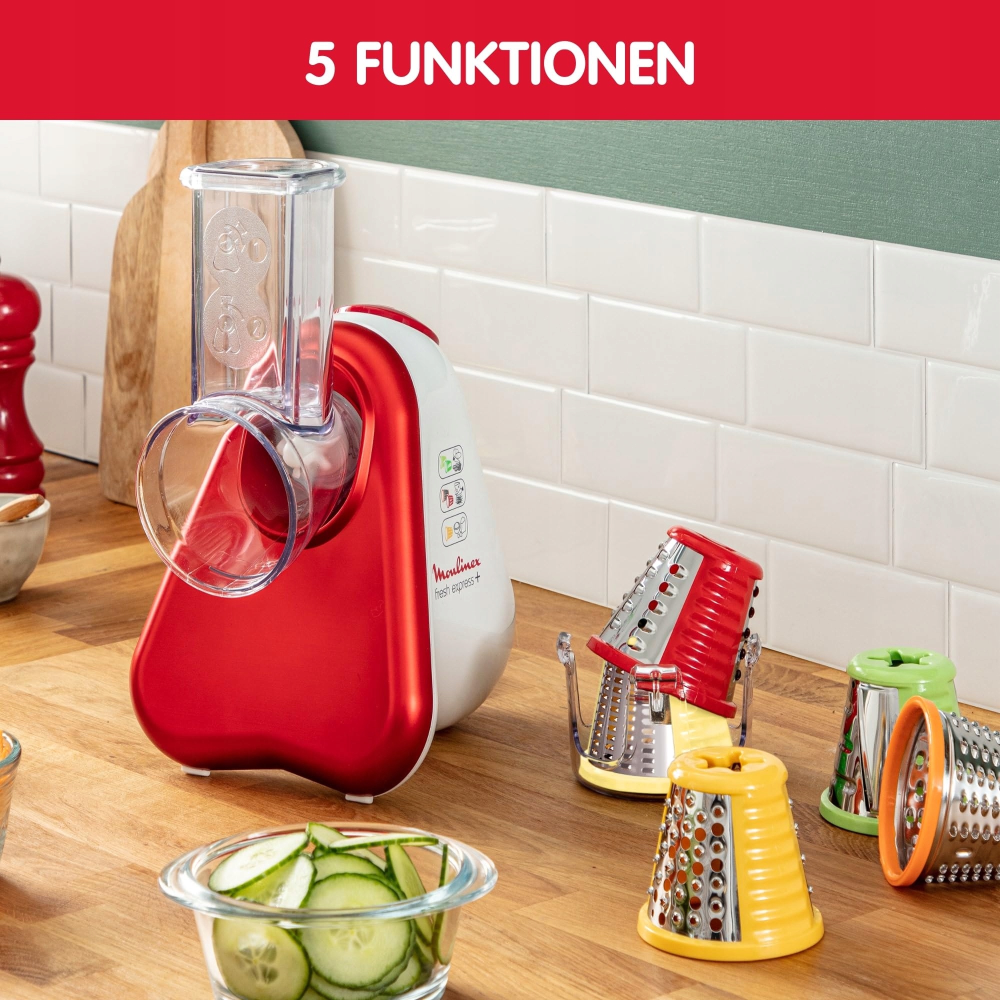 MOULINEX DJ756G Fresh Express Plus Krajalnica Do Warzyw 200W Czerwono-Biała — miniatura 3