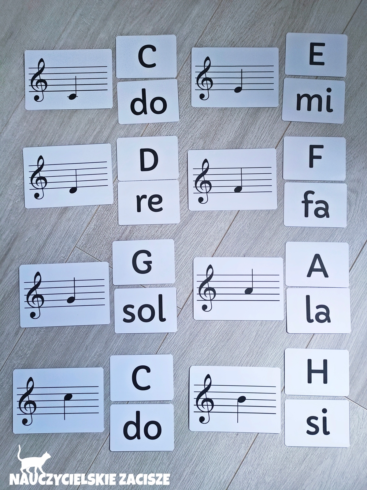 Nuty na pięciolinii 24 karty dla dzieci Klasa 1 2 3