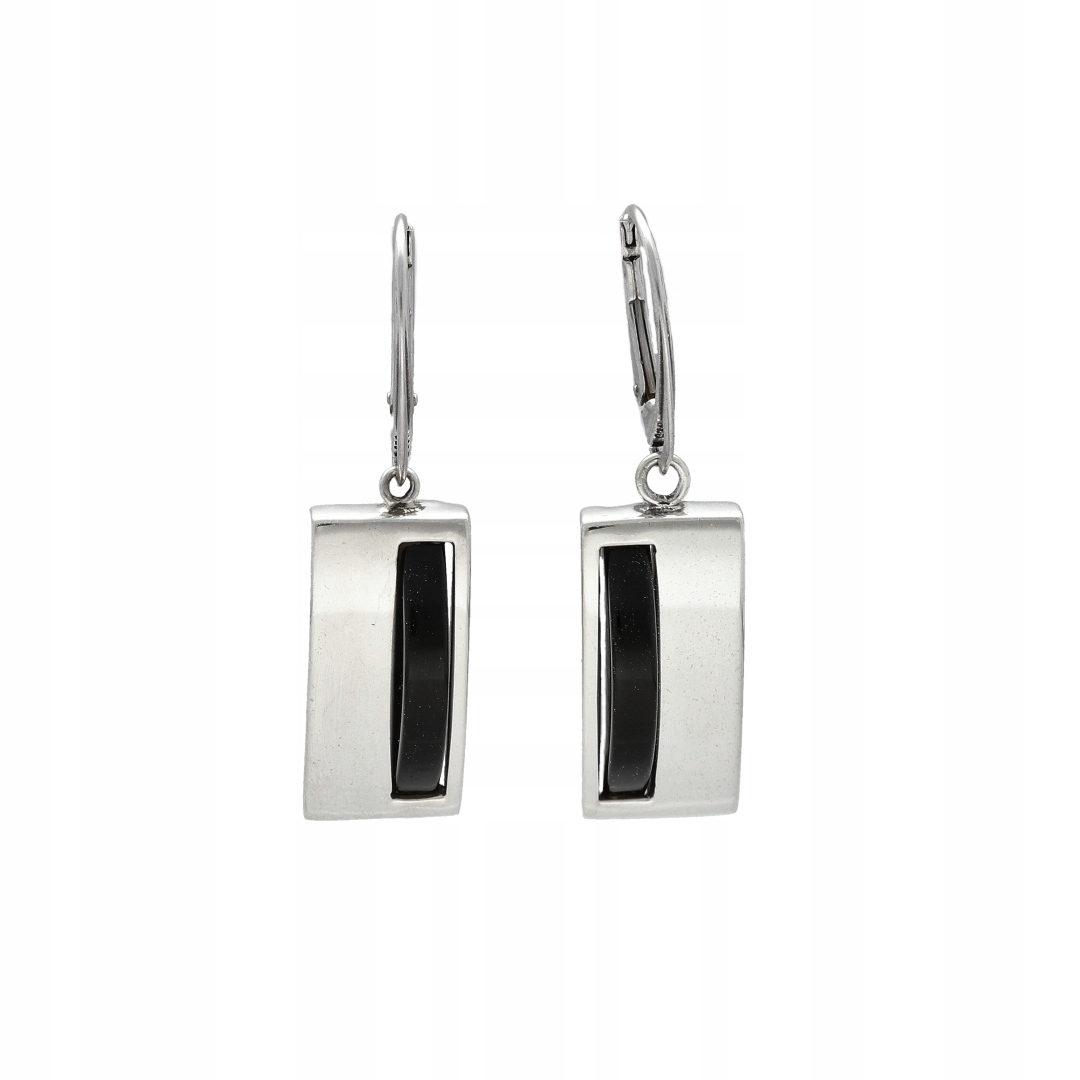 Náušnice obdélníkové s onyxem stříbro rhodiované