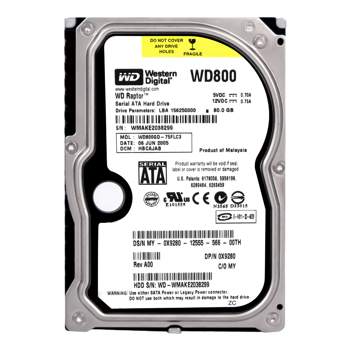 Dell 0X9280 80GB 10K 8MB Sata 3.5'' WD800GD-75FLC3