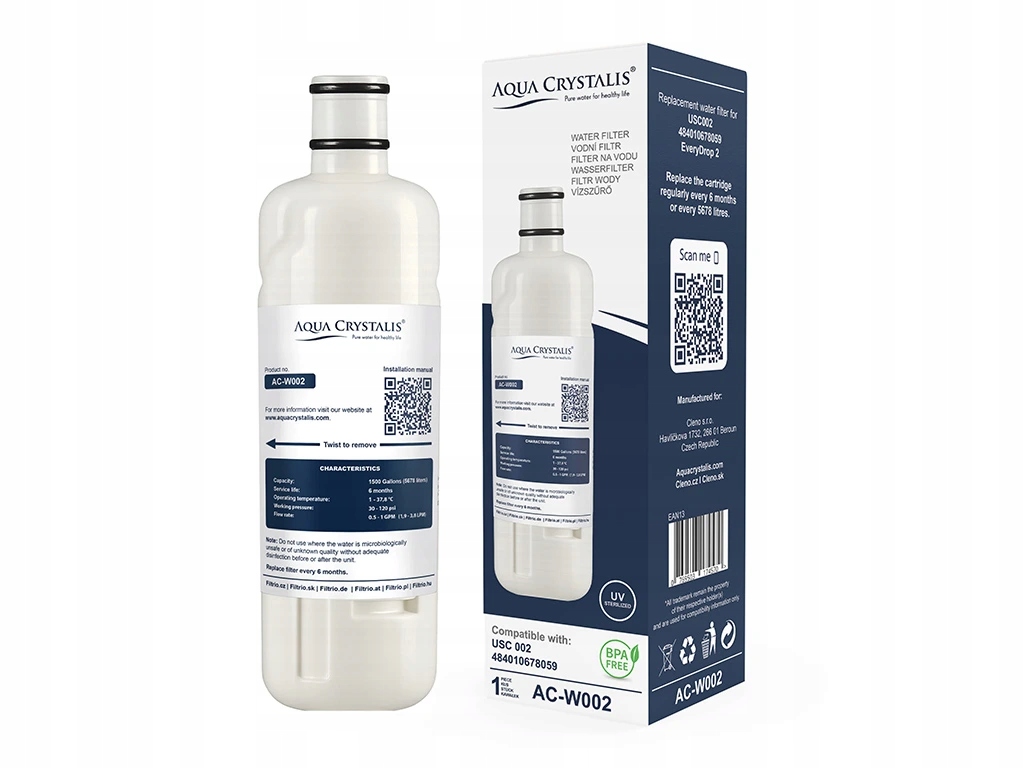 Aqua Crystalis vodní filtr AC-W002 pro lednice Whirlpool (Náhrada USC002)