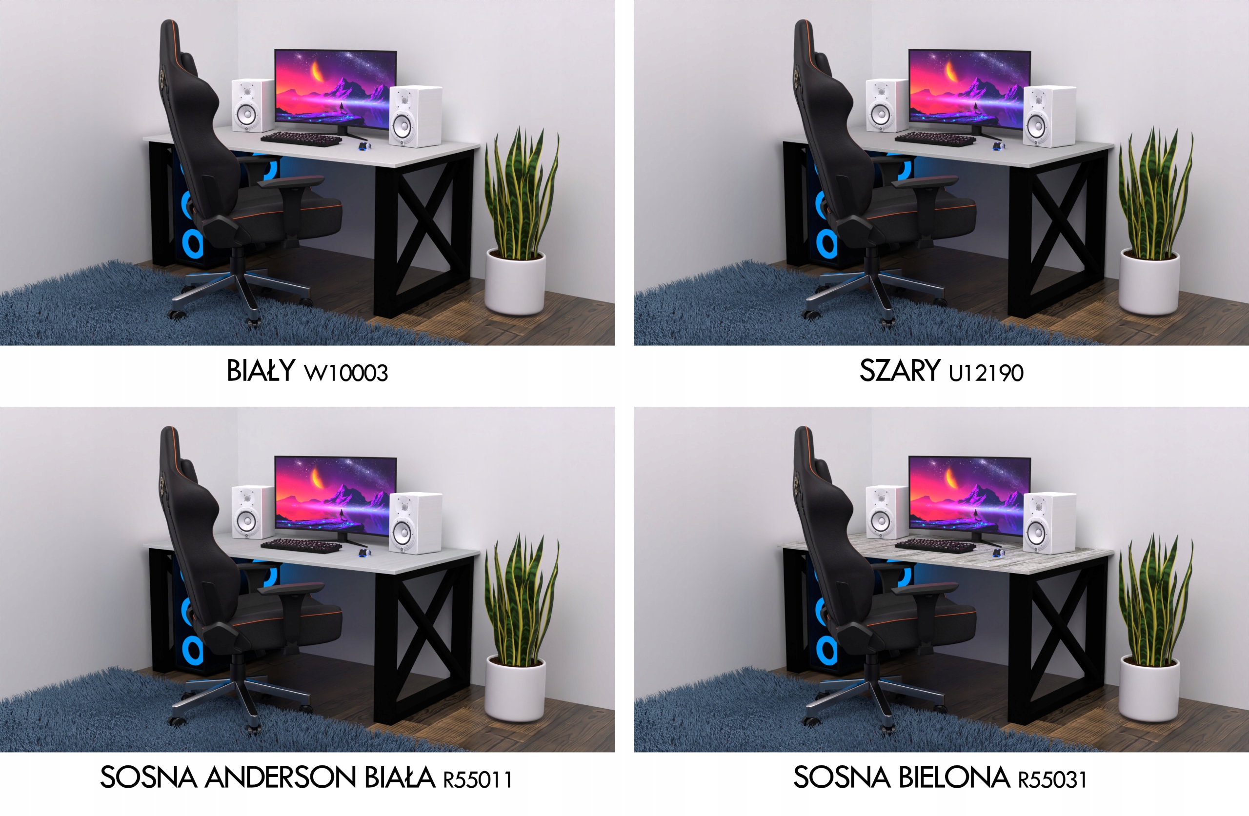 Biurko Gamingowe dla graczy Loft mocne nogi Szerokość mebla 120 cm