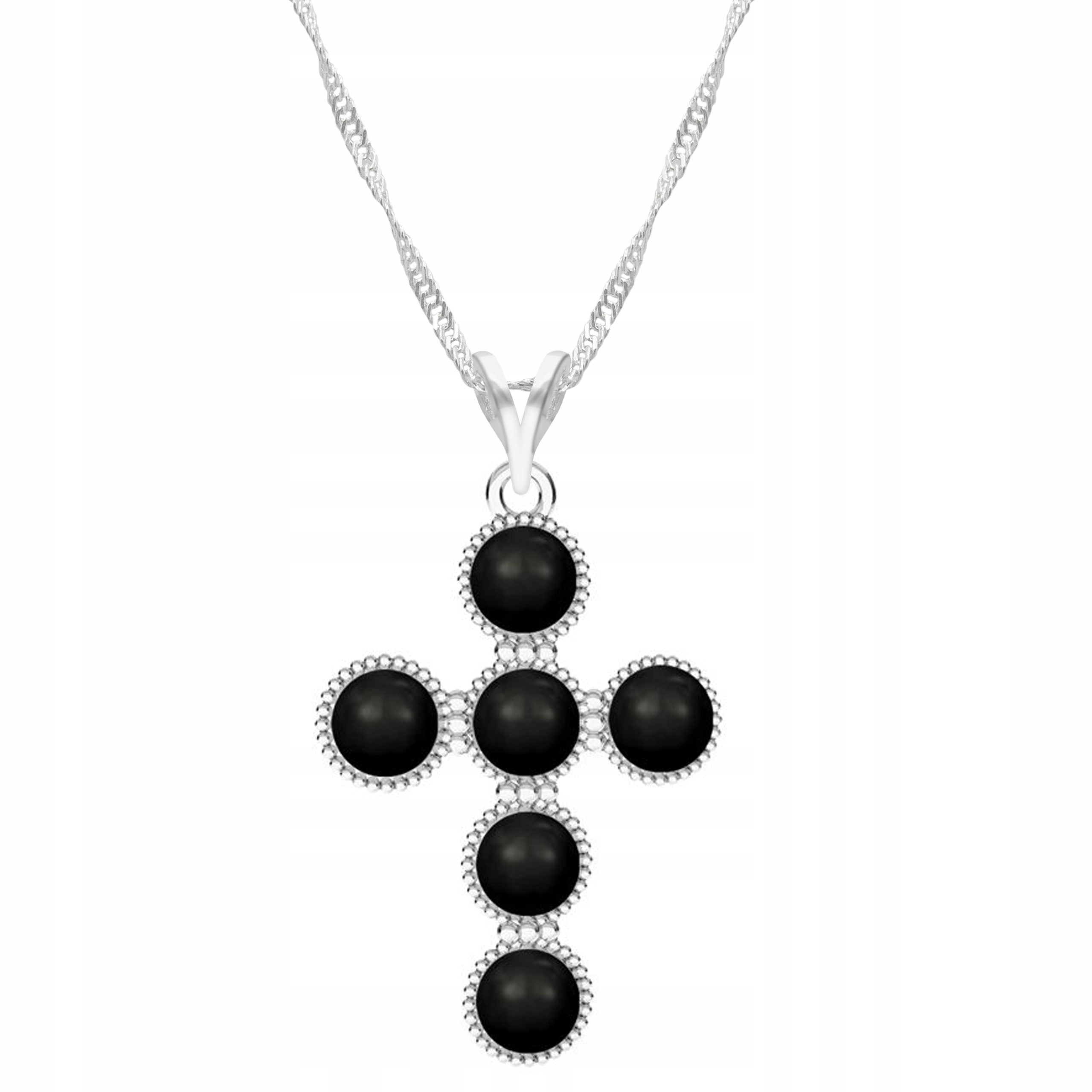 Stříbrný řetízek náhrdelník 925 Kříž Černá Perla