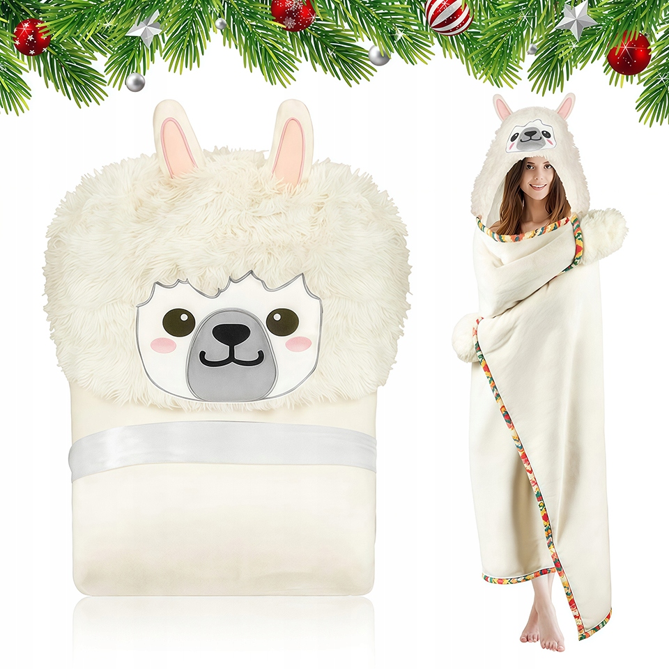 Tlustá Mikinová Deka Deka S Kapucí A Rukávy bílá alpaka Vánoce Dárek