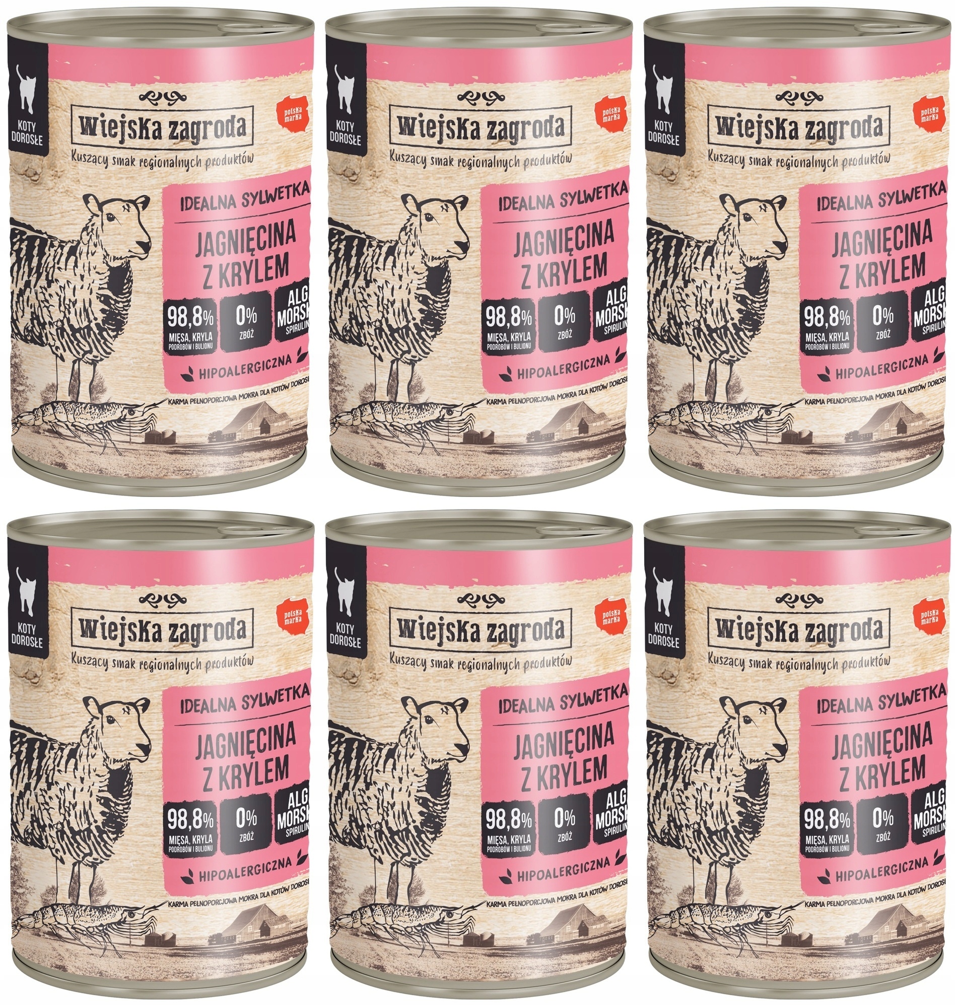 Levně Wiejska Zagroda Kočka Jehněčí s Krylem 6 x 400 g