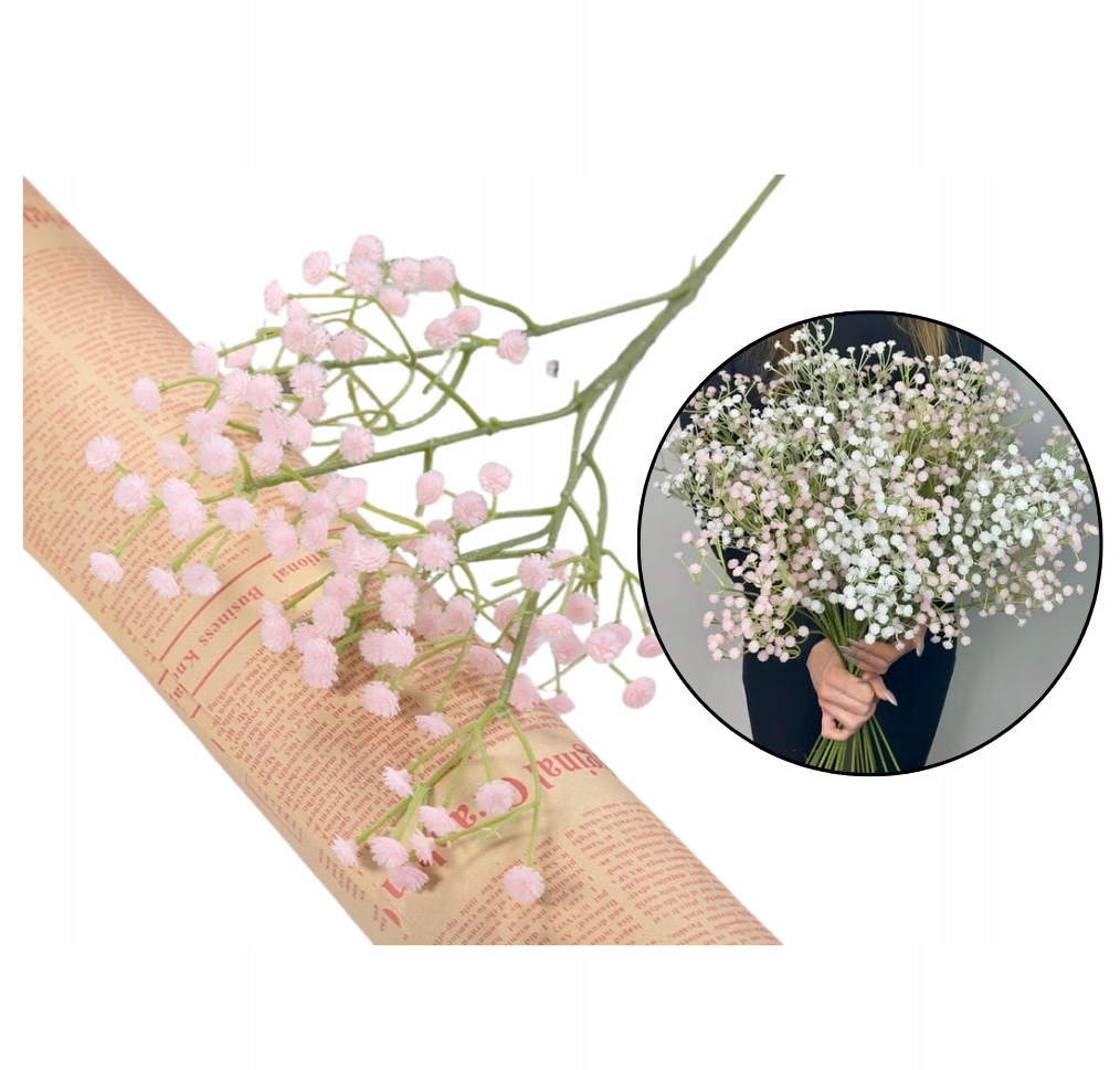 

Gipsówka Sztuczna Gałązka Różowa Gumowa XXL 60 CM