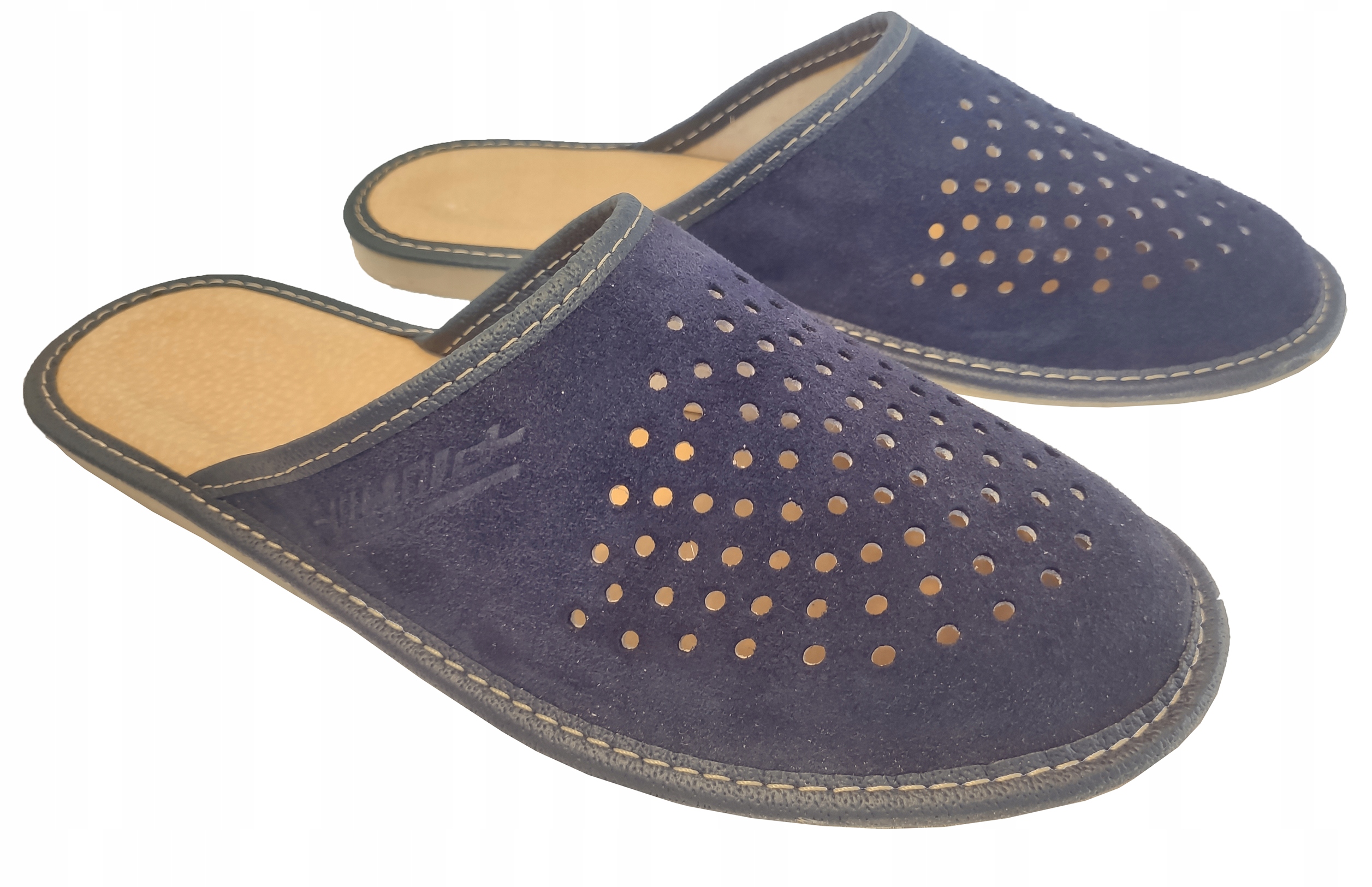 

Kapcie Skórzane Zamszowe Męskie Pantofle Granatowe