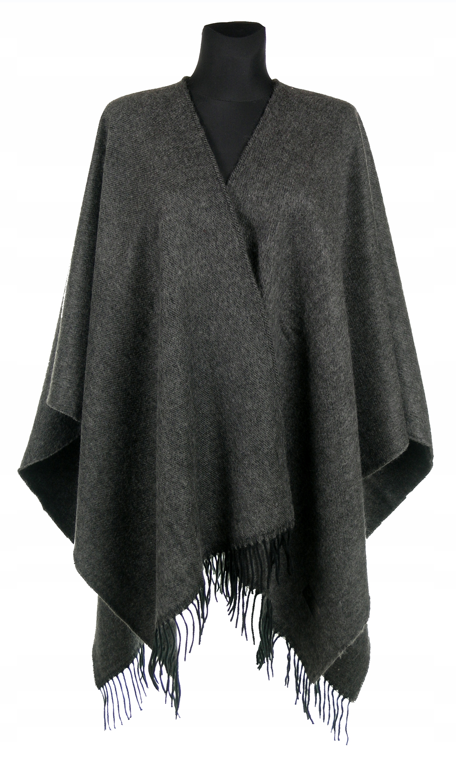 

Ponczo Grafit czarne frędzle 40% Wełny 42 56