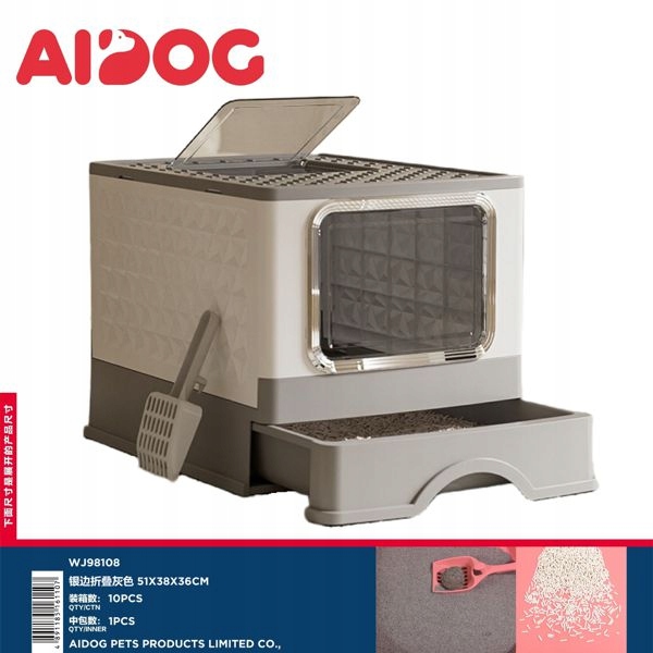 Levně Šedá Kočičí Toaleta se stříbrným okrajem 51x38x36 cm