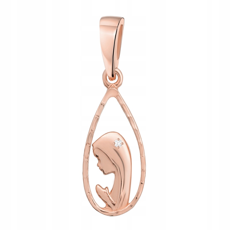 Zlatý Medailonek 585 14k Slza Matka Boží s diamantem 0,005ct Krabička