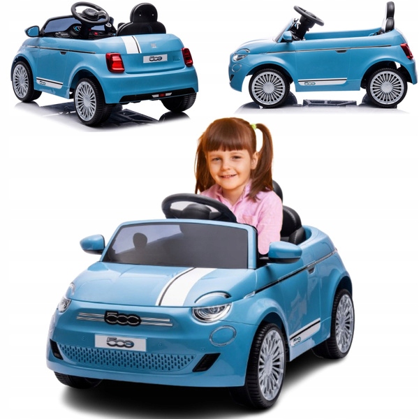 Auto na Akumulator niebieski Fiat 500 Dla Dziecka Pilot Led MP3 12V 2x30W
