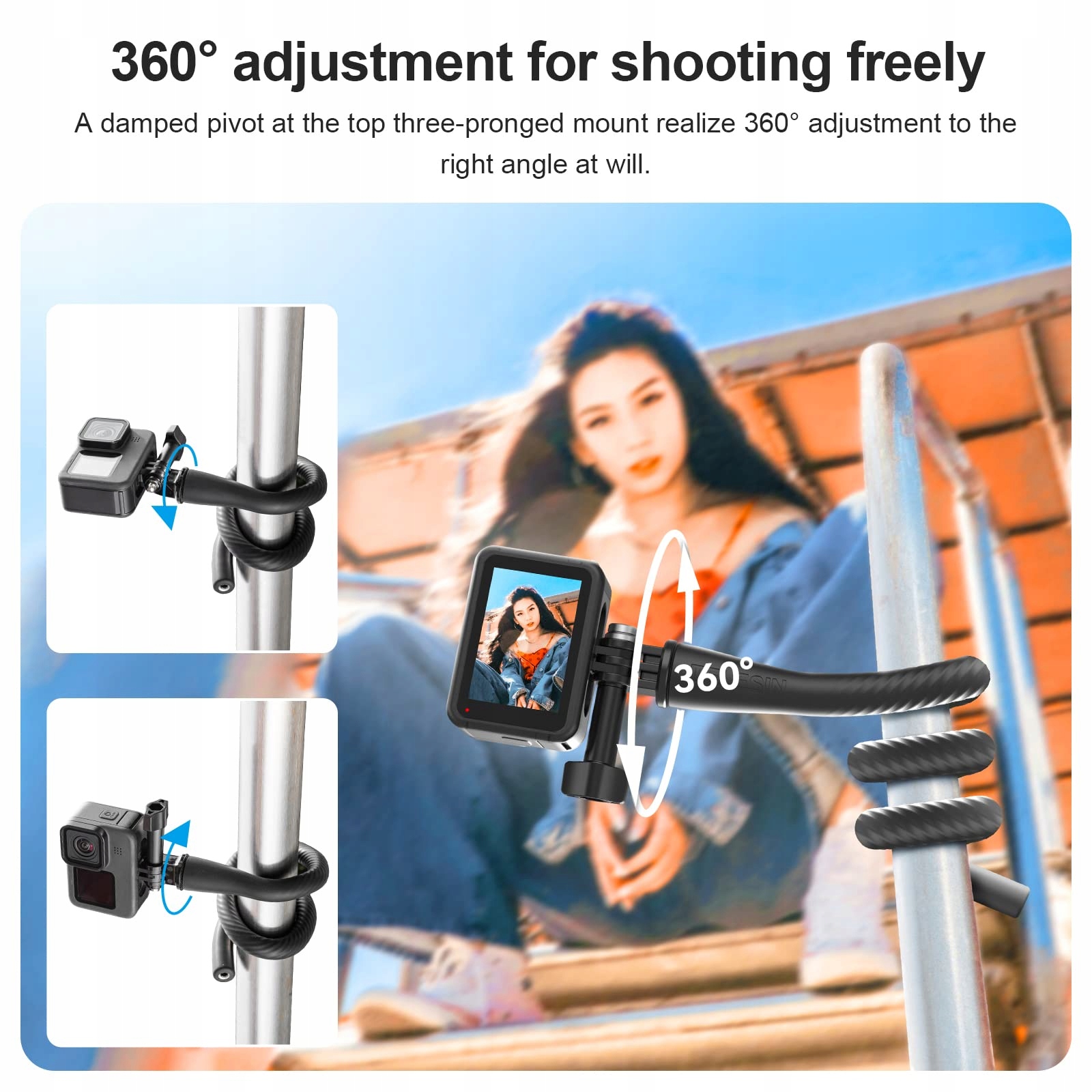 TELESIN Uchwyt Do Selfie-Sticka Dla GoPro DJI Insta360 Kamery Akcji — miniatura 3
