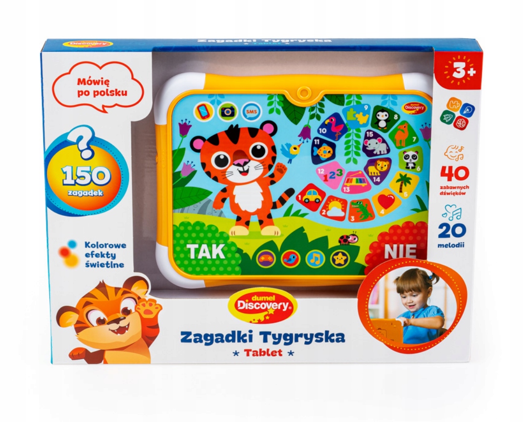 TABLET EDUKACYJNY ZAGADKI TYGRYSKA DLA DZIECI UCZY BAWI 12M+ DUMEL Wiek dziecka 3 lata +