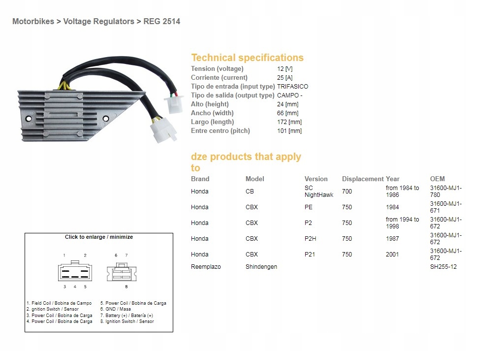 Regulátor Napätia Dze Honda CBX750F '84-'86, CB700SC Nighthawk '84-'86 (31