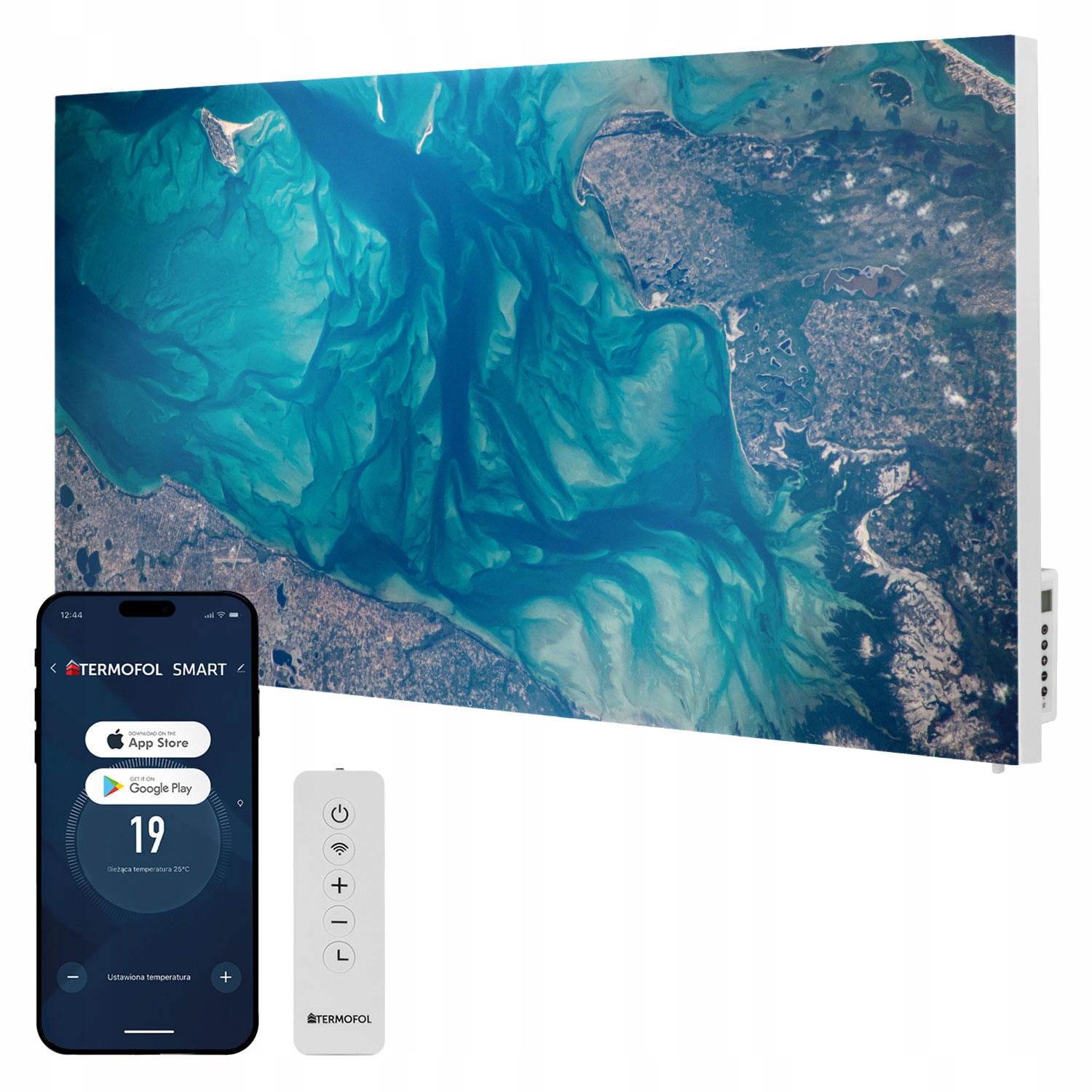 Infračervený ohrievač obraz Tyrkysové lagúny zeme 700 W 120x60 cm WiFi