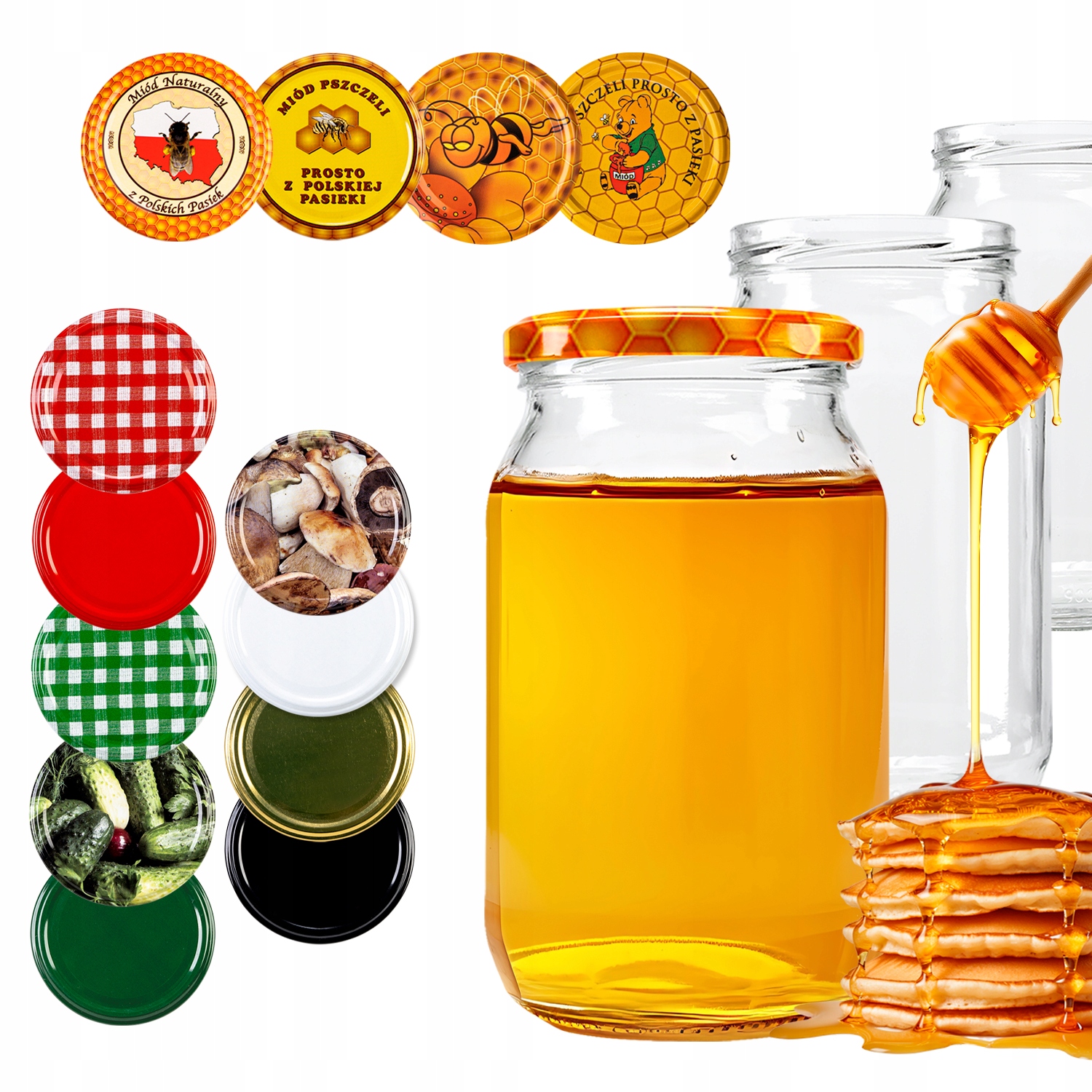 30x SŁOIK SZKLANY 900ml SŁOIKI SZKLANE NA PRZETWORY MIÓD + ZAKRĘTKI FI82mm