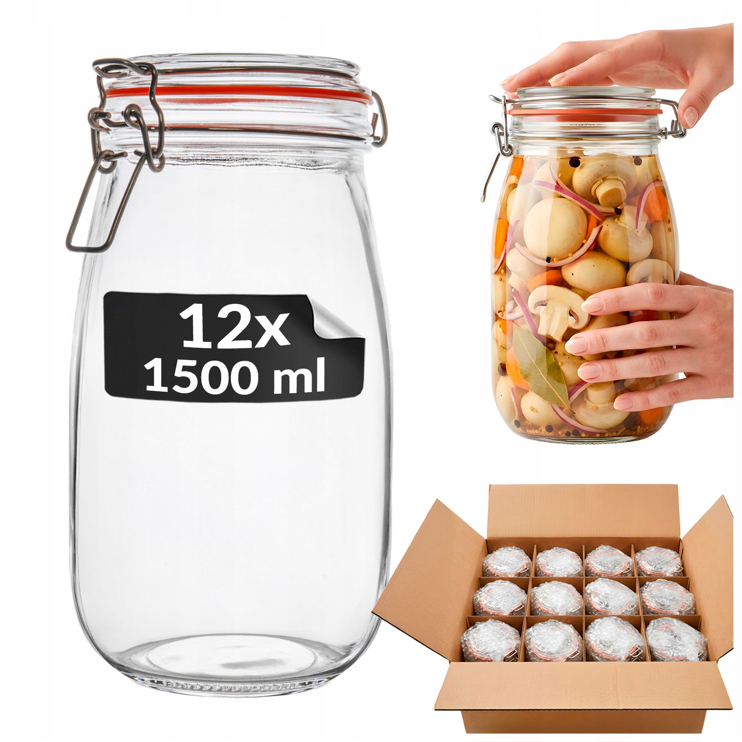 12 x poháre s sponou, hermetická nádoba na potraviny 1,5 l, poháre s tesnením