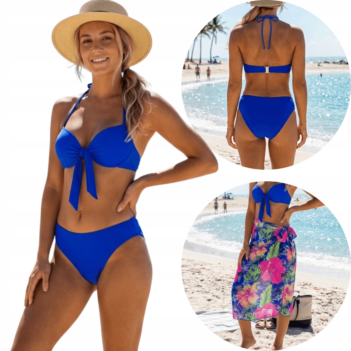 Plavky bikini modré plážová sukně 77606 80C+L