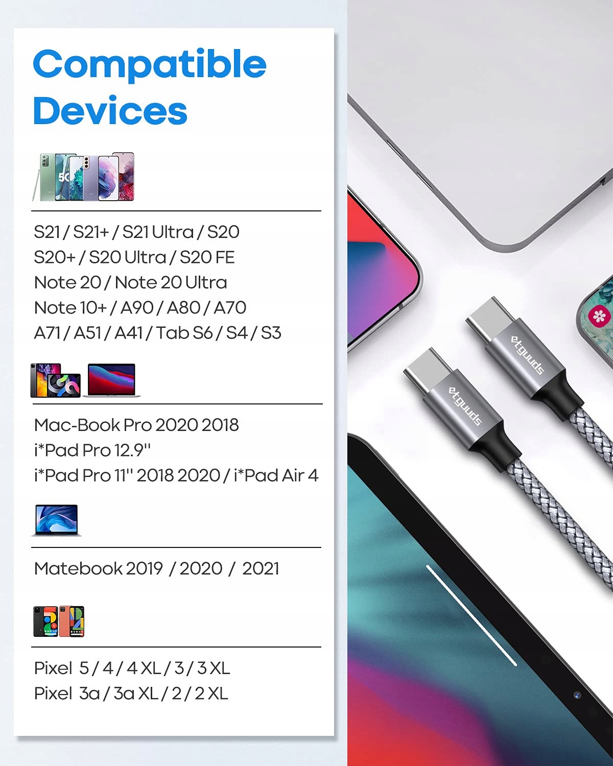 Kabel USBC do USBC oplot 60W/3A USB-C Marka Inna