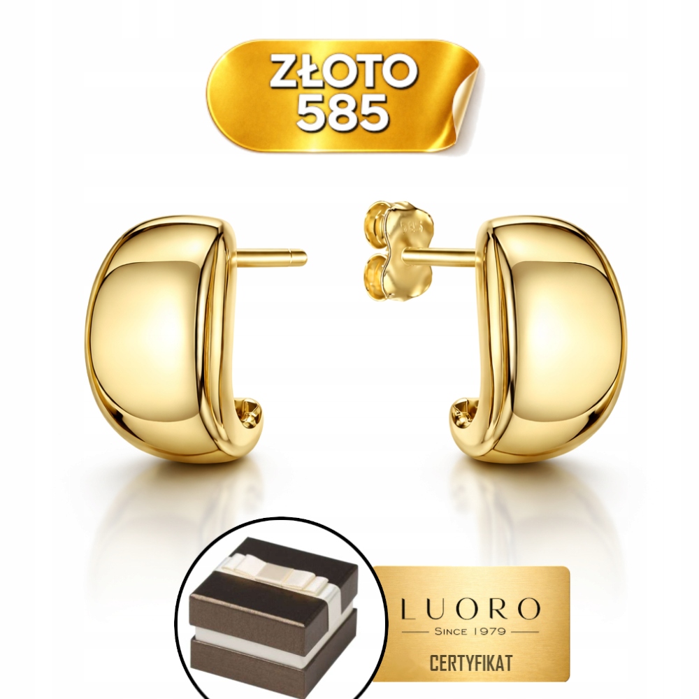 Náušnice Zlaté 585 14K Hladké Zaoblené Tyčinky Elegantní Dárek