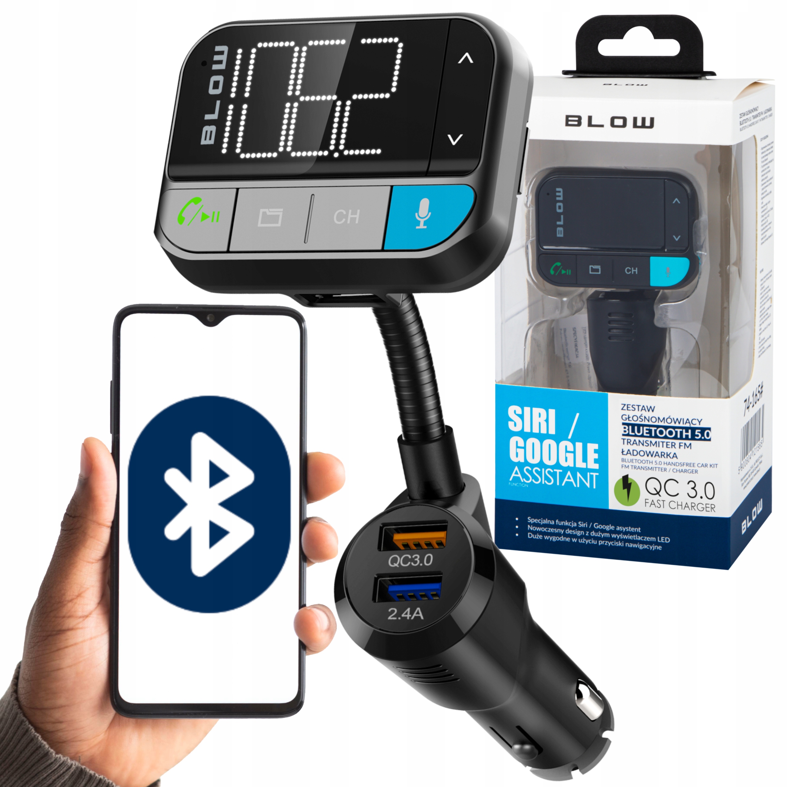 

Transmiter Fm Blow zestaw głośnomówiący QC3 Usb x3